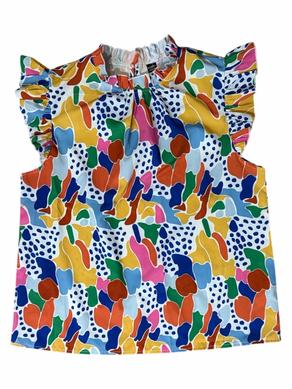 EMERY ROSE Colorful Abstract Print Ruffle Sleeve Top - Picture 3 of 7